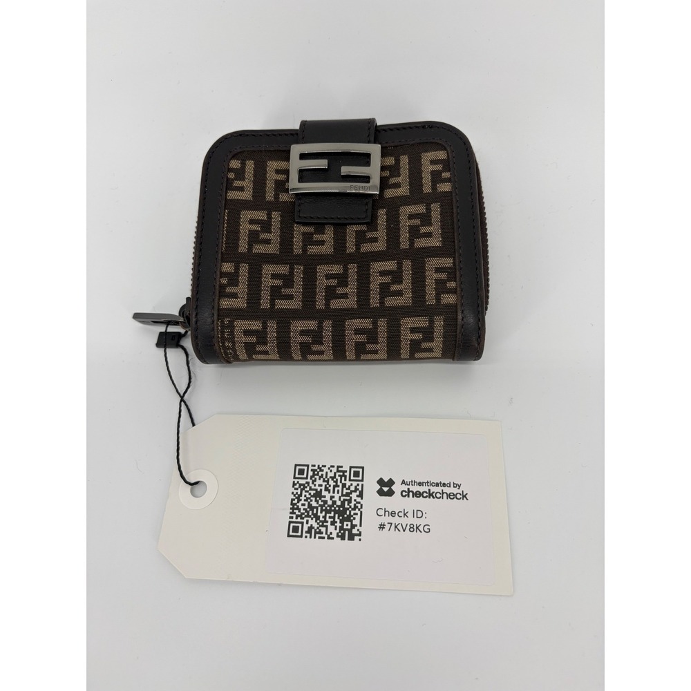 Authentic Fendi Zucca FF Monogram Zip Around Compact Wallet Brown Vintage